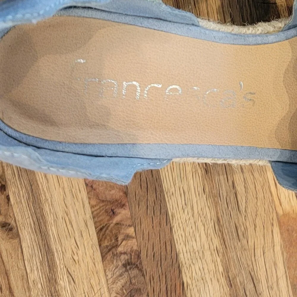 Francesca's Addilyn Espadrille Wedge Sandal Blue Faux Suede
